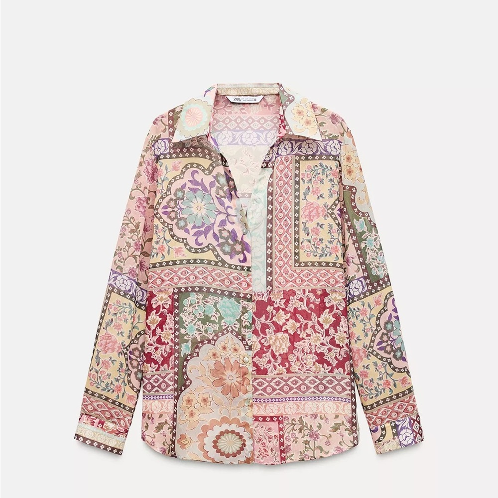 NWT Zara Patchwork Printed Shirt Blouse REF. 2587/159